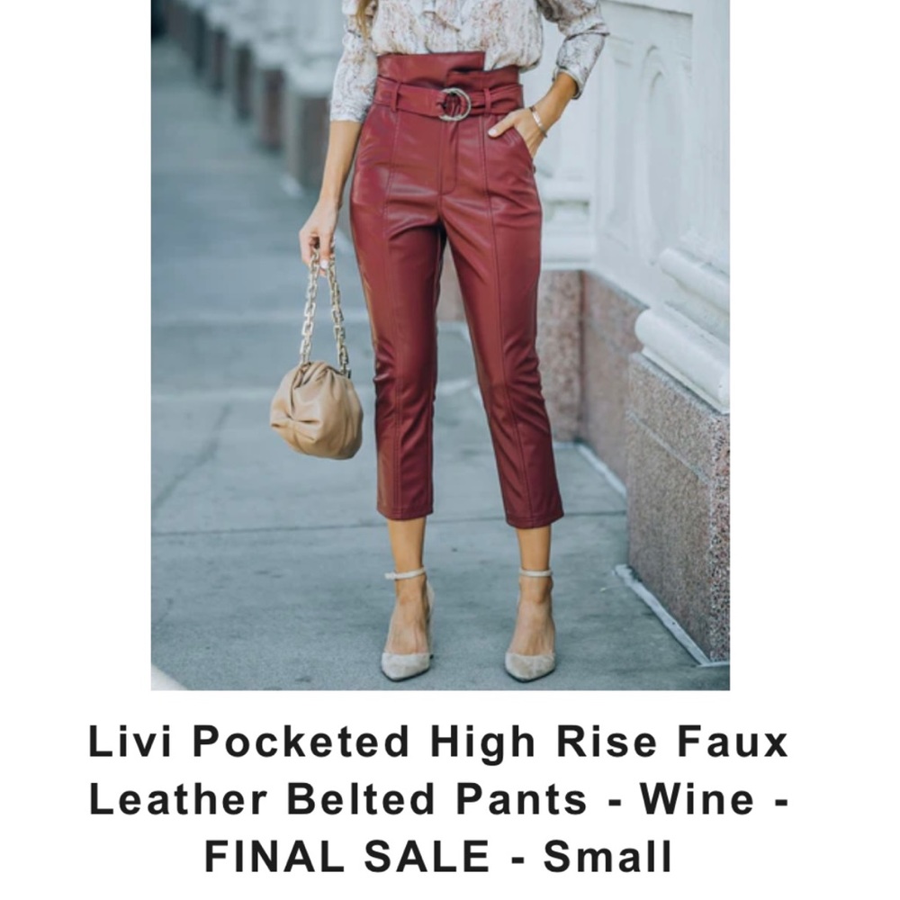 VICI Livi pocketed high rise faux leather belted pants NWT